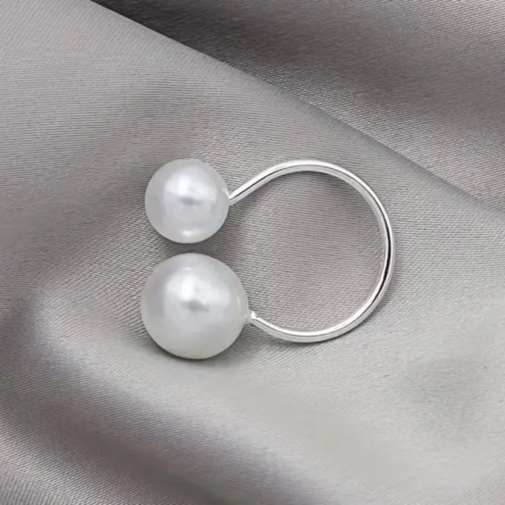 NEW Elegant Pearl Adjustable Ring - Platinum Silver Tone